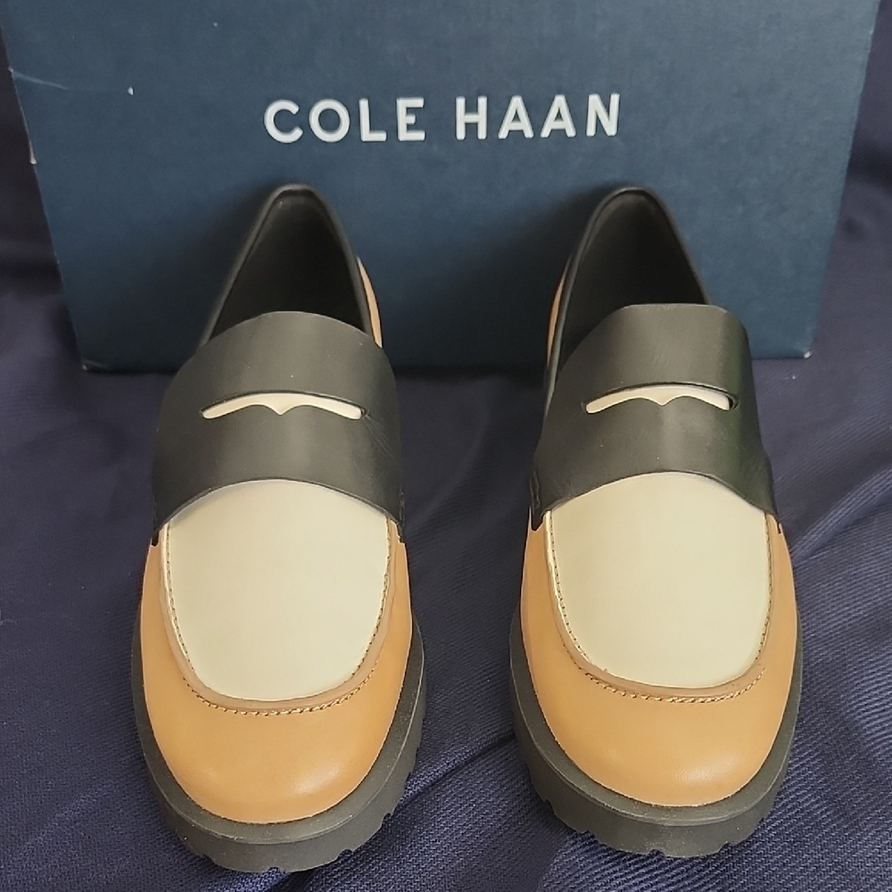 Cole Haan Tan and Black Slip-On Loafers with Modern Design - Picture 3 of 9